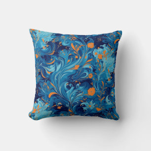 Abstrakt in Blau und Orange floral Kissen