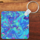 Abstrakt in Blues, Grüntöne und Purpur Schlüsselanhänger (Rückseite)