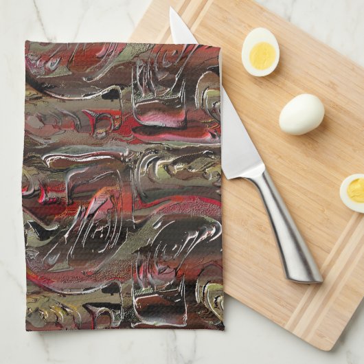 Abstrakt in Mahagoni und Dunkelrot geschnitzt Geschirrtuch (Viertel Falte)