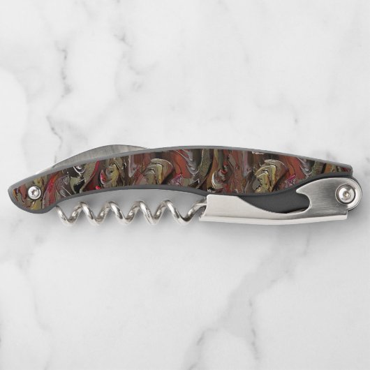 Abstrakt in Mahagoni und Dunkelrot geschnitzt Kellnermesser (Rückseite)