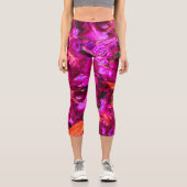 Abstrakt in Purpur, Orangen und Grüntönen Capri Leggings (Vorderseite)