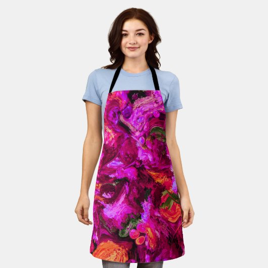 Abstrakt in Purpur, Orangen und Grüntönen Schürze (Getragen)