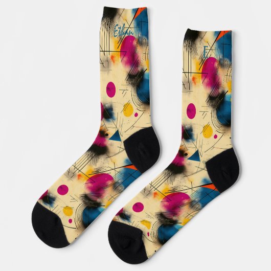 Abstrakt in Rosa, Aquamarin und Gelb Socken (Linkes Detail)