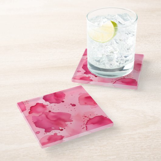 Abstrakt in Rosa auf Rosa Glasuntersetzer (Schrägansicht)