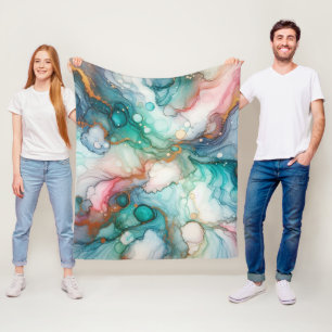 Abstrakt in Rosa, Türkis, Blau und Gold Fleecedecke