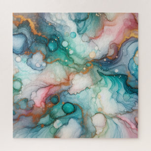 Abstrakt in Rosa, Türkis, Blau und Gold Puzzle