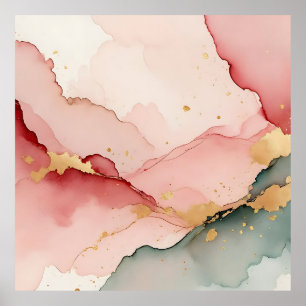 Abstrakt in Rosa, Türkis und Gold Poster