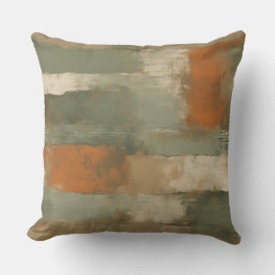 Abstrakt in Salbeigrün, Oliv, Orange und Beige Kissen