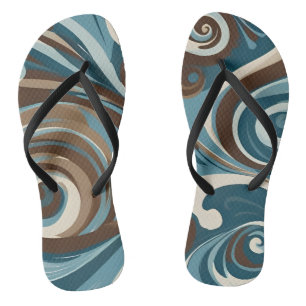 Abstrakt in Türkisbraun und Beige Badesandalen