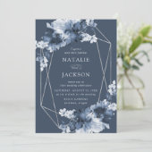 Abstrakt Indigo Floral | Geometrisches Rahmen Einladung (Stehend Vorderseite)