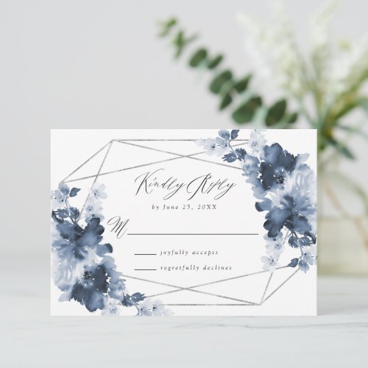 Abstrakt Indigo Floral | RSVP-Hochzeitkarte RSVP Karte (Stehend Vorderseite)