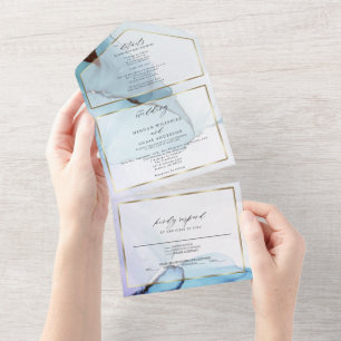 Abstrakt Indigo Lavendel Aquamarin Tinte All In One Einladung