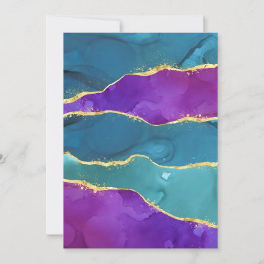 Abstrakt Ink Fuchsia Pink Aquamarin Gold 21. Gebur Einladung (Rückseite)