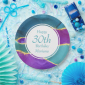 Abstrakt Ink Fuchsia Pink Aquamarin Gold Geburtsta Pappteller (Party)