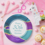 Abstrakt Ink Fuchsia Pink Aquamarin Gold Geburtsta Pappteller (Party)