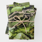 Abstrakt Jade Green Black Gold Alcohol Tinte Geschenkpapier Set (Beispiel)