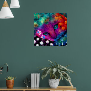 Abstrakt Kitty Cat Lila Orange Green Schwarz-weiß Poster