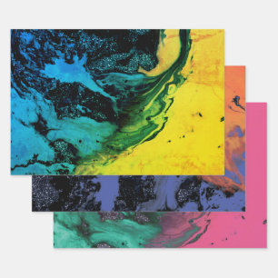 Abstrakt, kreativ, Marmor, grün, gelb, rosa Geschenkpapier Set