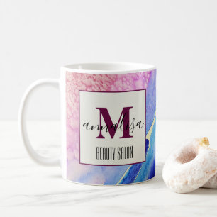 Abstrakt-künstlerisch-blau-pink-Beauty-Salon Monog Kaffeetasse