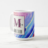 Abstrakt-künstlerisch-blau-pink-Beauty-Salon Monog Kaffeetasse (Vorderseite Links)