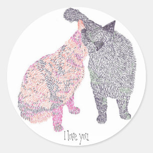 Abstrakt Kuss Katze 1, ich Liebe Sie Aufkleber. Runder Aufkleber
