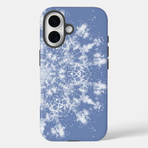 Abstrakt Lacy Fraktal Snowflake auf blauem Hinterg iPhone 16 Hülle