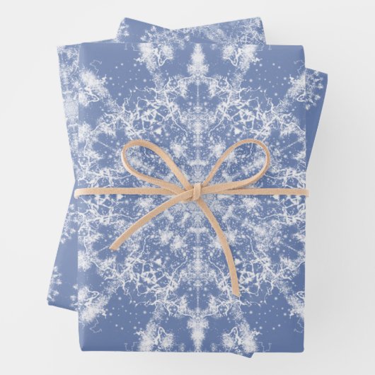 Abstrakt Lacy Fraktal Snowflake auf blauem Hinterg Geschenkpapier Set (Beispiel)