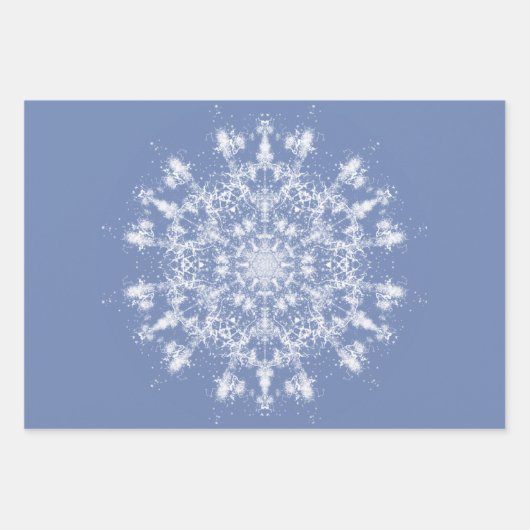 Abstrakt Lacy Fraktal Snowflake auf blauem Hinterg Geschenkpapier Set (Vorderseite)