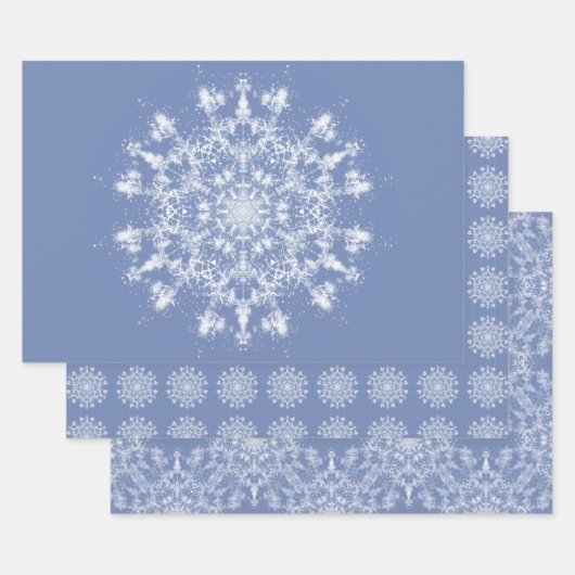Abstrakt Lacy Fraktal Snowflake auf blauem Hinterg Geschenkpapier Set (Set)