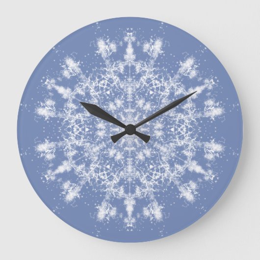 Abstrakt Lacy Fraktal Snowflake auf blauem Hinterg Große Wanduhr (Vorderseite)