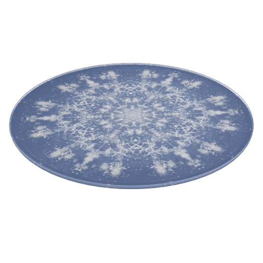 Abstrakt Lacy Fraktal Snowflake auf blauem Hinterg Schneidebrett (Ecke)