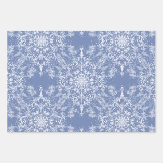 Abstrakt Lacy Fraktal Snowflake Pattern auf Blue Geschenkpapier Set (Vorderseite)