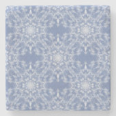 Abstrakt Lacy Fraktal Snowflake Pattern auf Blue Steinuntersetzer (Vorderseite)