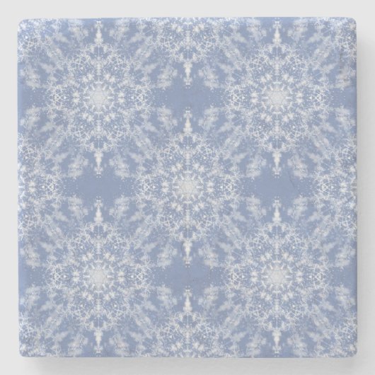 Abstrakt Lacy Fraktal Snowflake Pattern auf Blue Steinuntersetzer (Vorderseite)