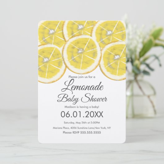 Abstrakt Lemon Citrus Lemonade Baby Dusche Kraft Einladung (Stehend Vorderseite)