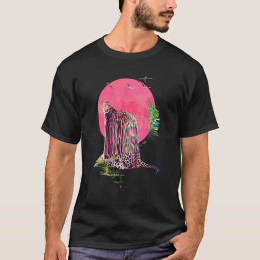 Abstrakt Leopard Jaguar Glitch Vaporwave T-Shirt (Vorderseite)
