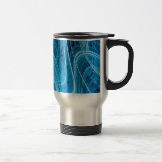 Abstrakt leuchtende blaue Linien Reisebecher (Rechts)