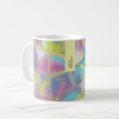 Abstrakt lila-gelbe Monogramm Kaffeetasse (Vorderseite Links)