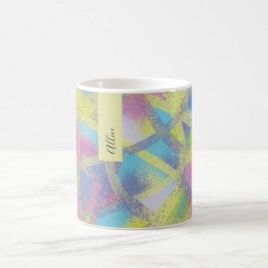 Abstrakt lila-gelbe Monogramm Kaffeetasse (Mittel)