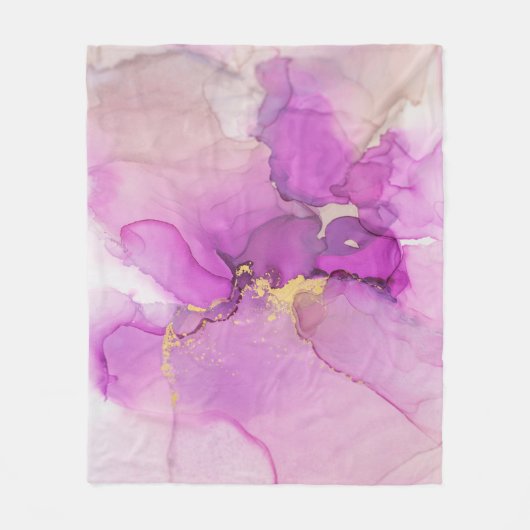 Abstrakt lila, Gold: Mischacrylfasern. Fleecedecke (Vorderseite)