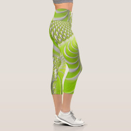 Abstrakt Lime Green Spiral Fraktal Capri Leggings