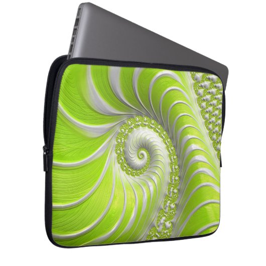 Abstrakt Lime Green Spiral Fraktal Laptopschutzhülle (Vorne Rechts)