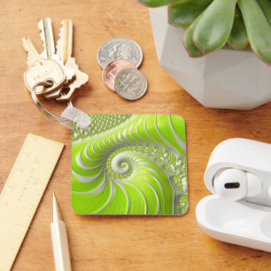 Abstrakt Lime Green Spiral Fraktal Schlüsselanhänger