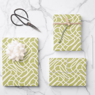 Abstrakt Line Pattern Lime Green Geschenkpapier Set