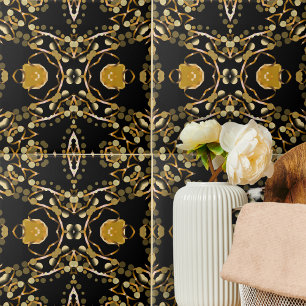 Abstrakt Luxus Arabesque Gold Black Medallion Fliese