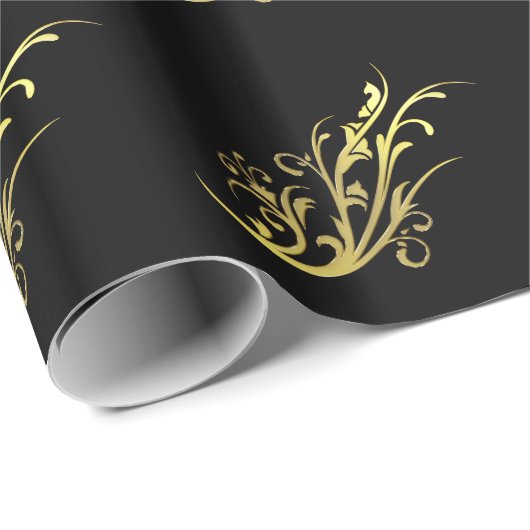 Abstrakt Luxus Imitate Gold Blume Geschenkpapier (Rolleneckpunkt)