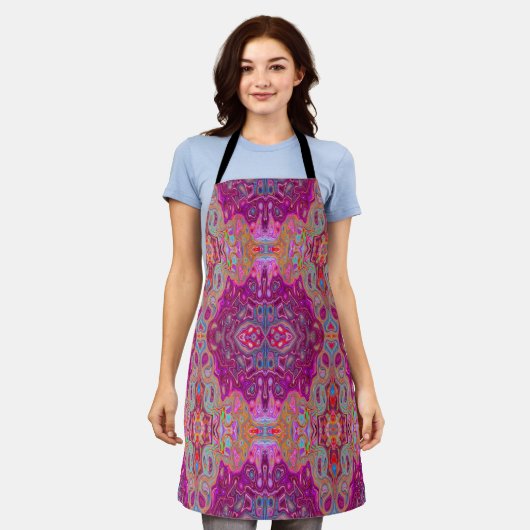 Abstrakt Magenta Pink, Blau und Rot Groovtern Must Schürze (Getragen)
