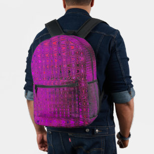 Abstrakt Magenta Retro Boomerang Waves Bedruckter Rucksack