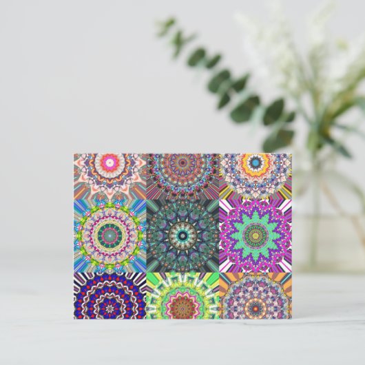 Abstrakt Mandala Collage Postkarte (Stehend Vorderseite)