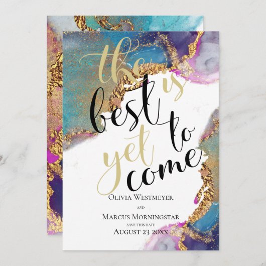 Abstrakt Marbile Ink Magenta Blau Save the Date Einladung (Vorne/Hinten)